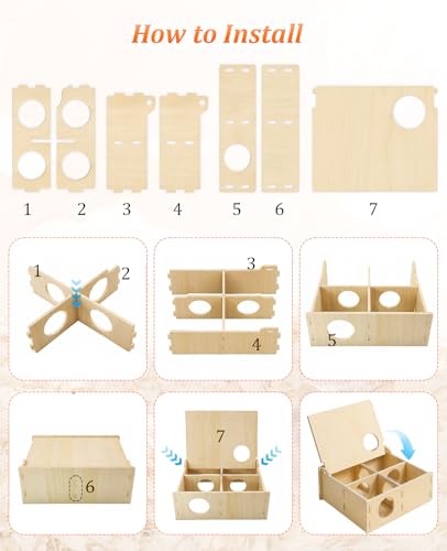 4-Piece Wooden Hamster Hideout Set, Multi-Chamber Maze House, Hideout-Tunnel & Climbing Ladder, Wood Cage Accessories for Dwarf Hamsters & Mice