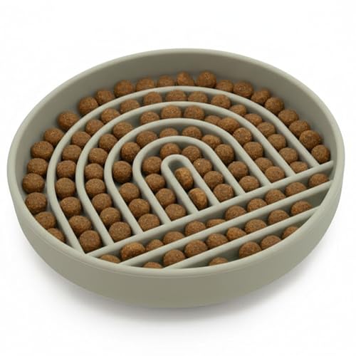 Slow Feeder for Dogs & Puppies, The Slowdown Bowl Silicone Slow Eating, Modern Lick Mat Design, Reduces Gulping, Fits 2 Cups, 7.5” Across x 1.5” Tall, Mealtime Challenge, Medium-Sage - color: Sage - Rainbow Design, size: Medium (7.5” Across x 1.5” Tall)