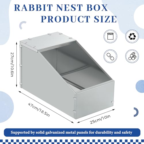 Maxcheck 2 Pcs Galvanized Metal Rabbit Nesting Box Bunny Small Animal Nest with Removable Acrylic Floor Durable Easy to Clean for Indoor Outdoor Use Rabbit Supplies (18.5 * 10.6 * 10 Inch) - size: 18.5"L x 10.6"W x 10"H