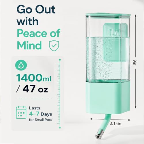47oz Guinea Pig Water Bottle, No-Drip Cage Dispenser | Large hanging waterer for rabbits, hamsters, chinchillas and ferrets; designed for compatible cages and crates - color: Green