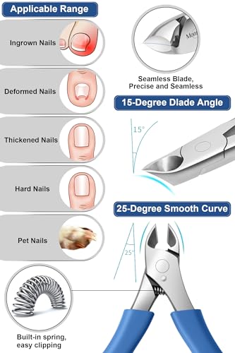 Toenail Clippers for Seniors Thick Toenails, Heavy-Duty Toenail Clippers, Adult Thick Toenail Long Handle,Aluminum Storage Box (Blue)