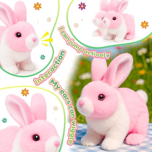 Easfan Walking Bunny White-Pink Rabbit Interactive Plush Toy for Kids 7" | Electronic pet, with sounds & hopping ears, Easter birthday holiday gift, for girls toddlers - style: Bunny_White_Pink