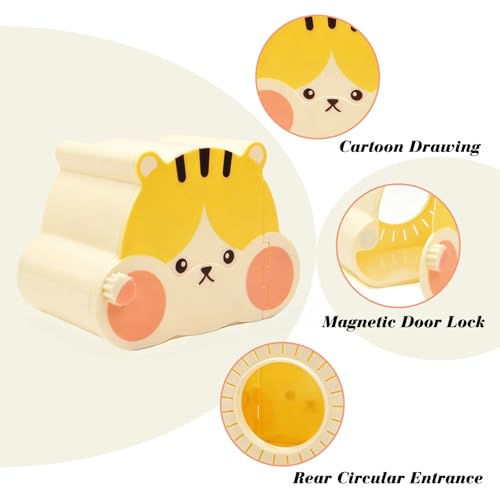 Magnetic Hamster Hideout with Clear Viewing Lid, Mount Hamster House for Syrian Hamsters, Dwarf Hamsters, Gerbils,Mice, Small Animal Hideaway Hut for Acrylic & Wire Cages,Yellow Pink4319-3 - color: Yellow Pink