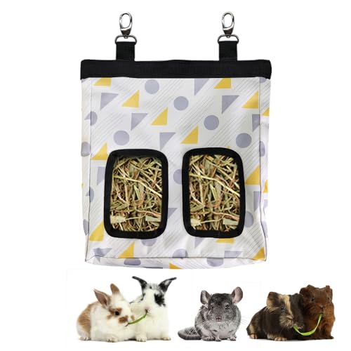 RIOUSSI Guinea Pig Hay Feeder, Hanging Rabbit Hay Feeder Bag. Triangle | Upgraded Double Layer Fabric | Bite Resistant | Cleaner Hay & Less Mess | Small Animal Hay Holder for Bunnies & Chinchillas - color: Triangle