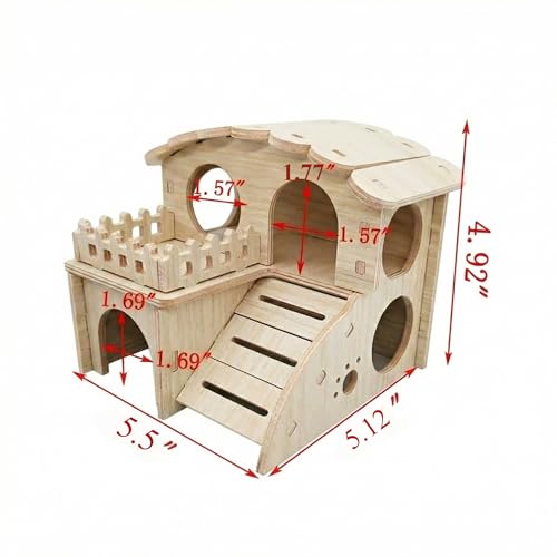 Multi-Chamber Wooden Hamster Hideout, House and Cage Accessory, Model 2 | Natural wood retreat for dwarf hamsters, gerbils and mice, with multiple chambers, openings and ventilation holes.