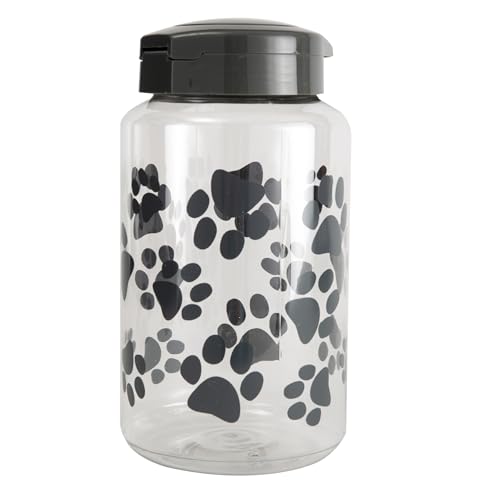 Lixit® Dog Treat Plastic Jar - Airtight Food and Treat Storage Jars for Dogs, Cats, Small Animals and Birds - Made in USA (Paw Prints - Gray, 128 Ounce) - size: 128 Ounce