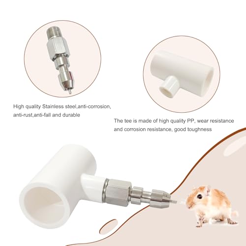 Stainless Steel Water Nipples with PVC Tee for Rabbit (6Pcs) | Metal Automatic Watering System for Rat, Guinea Pig, Hamster, Ferrets, Mouse, Mice