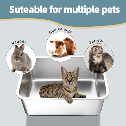 Stainless Steel Cat Litter Box - Medium Litter Box for Cats, Rabbits, and Pets, Non-Stick, Odor-Free, Easy to Clean, Splash-Proof, Sturdy and Durable (17.7" L x 13.8" W x 6" H) - size: 17.7" L x 13.8" W x 6" H