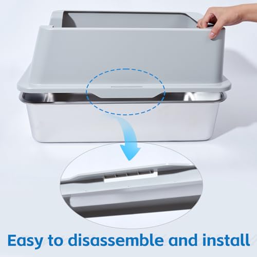Stainless Steel Litter Box XL-Metal Cat Litter Box for Big Cat | Large Metal Litterbox with High Side，Non-Stick, Odor-Resist, Anti-Urine Leakage, Easy-Clean, Includes Mat & Scoop - color: XL-lid box