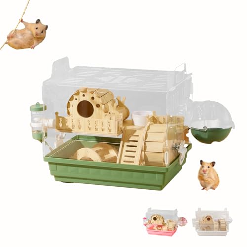Acrylic Hamster Cage,Small Animal Houses&Habitats with Accessories,Hamster Enclosure with Stairs,Clear Pet Mice House,For Dwarf Gerbil,Dwarf Hamster,Pet Mice(Green,13.78"L*10.23"W*10.83"H) - color: Green