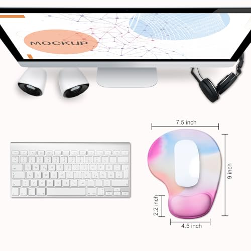 JIKIOU Ergonomic Mouse Pad with Gel Wrist Rest 2Pack,Portable Small Rainbow | Upgraded-Prevent Gel Leakage, Ergonomic Design for Pain Relief, Cooling Gel filled, Smooth Lycra Surface, Non-Slip PU Base - color: 05Rainbow