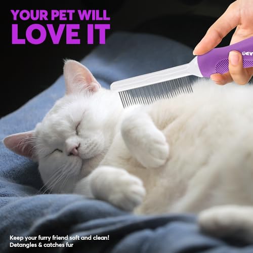 GENPEPADO Grooming Comb for Dogs and Cats with Matted Hair, Detangling Pet Comb with Long and Short Stainless Steel Metal Fine Teeth for Removing Mats, Tangles, Knots & Loose Fur from The Undercoat - color: Purple