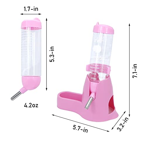 Wontee Hamster Water Bottle Water Dispenser Hamster Silent Exercise Running Wheel for Dwarf Hamsters Gerbil Mice (Pink, 125ML) - color: Pink, size: 125ML