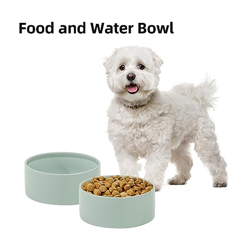 Havniva Ceramic Dog Bowls, Dog Food and Water Bowl Set, Dog Water Bowl | 6.1” Ceramic Dog Food Bowls with Non-Slip Rubber Base, Large Capacity, Double Dog Feeding Bowls for Small and Medium Dogs - color: 2 Bowls - Light Green, size: 6.1inch