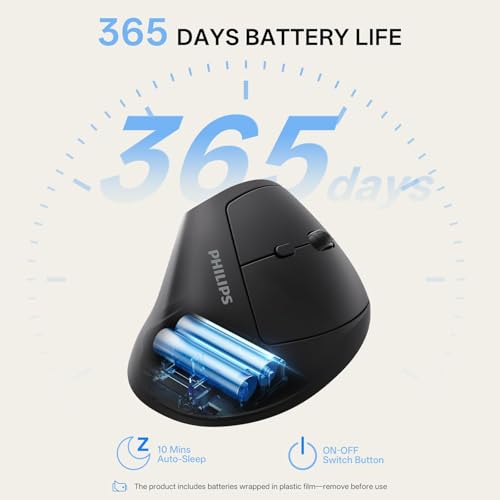 PHILIPS SPK7628 Ergonomic Mouse - Wireless Mouse with 3 Adjustable DPI | 2.4 GHz Vertical Mouse for Laptop and Desktop,6 Silent Buttons Quiet Mouse for S/M Rght Hands, Lightweight, Auto Sleep - color: Black