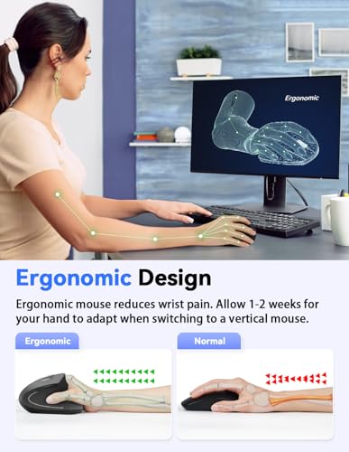 TECKNET 2.4G Ergonomic Mouse Vertical Wireless 4800 DPI Carpal Tunnel Mouse | 5 Adjustable DPI, Optical Tracking, 12 Months Battery, Quiet, 6 Buttons for Laptop, Desktop, PC, Computer, Right Hand, Black - color: Black