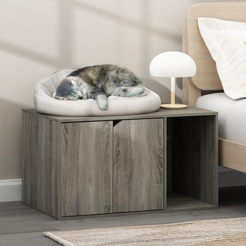 Furinno Peli Litter Box Enclosure, French Oak Grey | Side Entrance, Hidden Litter Box Furniture, Wooden Pet House, Easy Assembly, for Living Room - color: French Oak Grey, size: Large