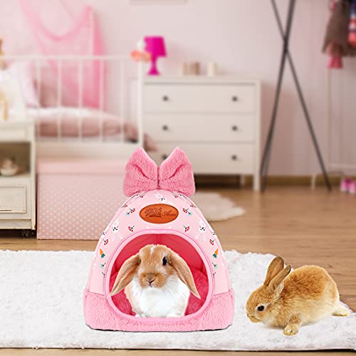 YUEPET Bunny Hideout House, Rabbit Bed, Cute Bowknot Guinea Pig Bed, Carrot | Cozy Warm Bunny Hideway, Removable Cushion, Machine-Washable, Wide Entry, Small Pets Hideout