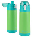 Bentology Stainless Steel 13 Oz Reusable Water Bottle for Kids, Green | Double Wall Insulated, Spill Proof Lid W/Built-in Straw- Keep Liquids Hot or Cold- Easily Fits in Lunch Boxes & Bags - color: Green