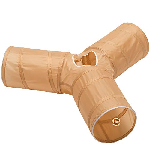 Cat Tunnel - Collapsible 3 Way Play Toy - Tube Fun for Rabbits, Kittens, and Dogs - All Brown - color: Brown/White