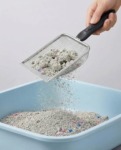 2Pcs Metal Litter Scooper Stainless Steel Metal Cat Litter Poop Scoop with 2.0mm & 3.8mm Mesh,Litter Cleaner Sifter for Cat,Dog,Kitty,Rabbit,Hamster, Reptile