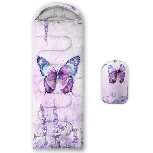 HOSIMA Dear Hunting Pattern Cold Weather Sleeping Bags for Kids Adults. | Black Light Weight Waterproof Sleeping Bags for Outdoors Hiking - color: Purple-d