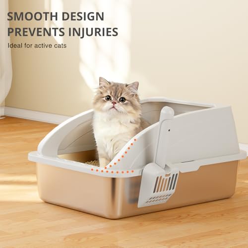 Stainless Steel Cat Litter Box with Lid, Metal Kitty Litter Box with Scoop, Non-Stick Base, Easy to Clean for Cat, Rabbit, Guinea Pigs and Hamsters - Gray - color: Grey