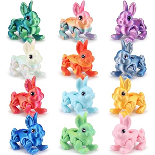 Honoson 12 Pcs 3D Printed Animals 5-7cm, Rabbit | Articulated Fidget Animals, Flexible 3D Printed Figures for Stress Relief, Cute Mini Joints for Party Favors and Display - size: 5-7cm, style: Rabbit