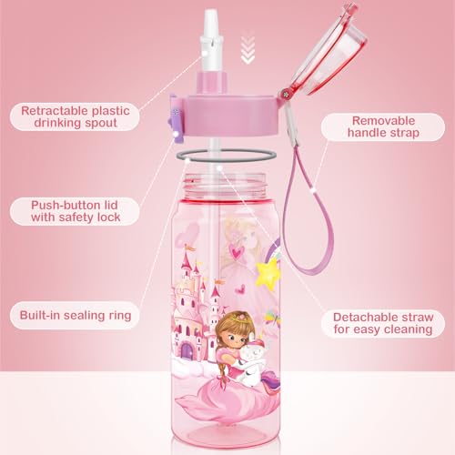 Tritan Kids Water Bottle for School, 18.6 Oz Leakproof Toddler Water Bottle | with a Pop-up Detachbale Straw, 2-in-1, Dishwasher Safe, 1-Pack, Princess - color: Princess