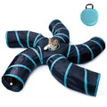 Cat Tunnel for Indoor Cats Large, with Bell Ball S-Shape | 5 Way Collapsible Interactive Peek Hole Pet Tube Toys, Puppy, Kitty, Kitten, Rabbit (Blue & Black) - color: Blue & Black