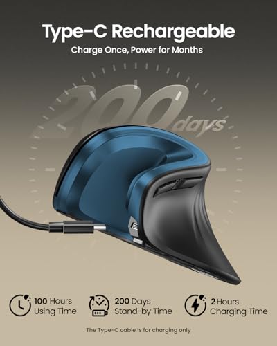 ProtoArc EM11 NL Wireless Ergonomic Mouse, Rechargeable Vertical Mouse | 58° vertical design supports a natural wrist posture, connect 3 devices via Bluetooth/2.4G USB-A, 500mAh USB-C rechargeable. - color: Blue