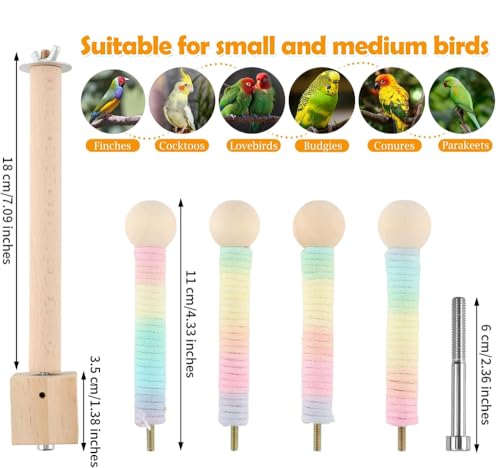 Bird Perch Swing Toy, Bird Stand Toys for Parrots with 360° Spin Function, Hanging Parakeet Birds Cage Accessories Toys, Wooden Birds Activity Gym for Cockatiel Lovebird Budgies