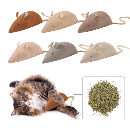 Big Mouse Cat Toys with Catnip, 6 Pcs Large 5inch Size Mice for Indoor Cats | Handcrafted, Catnip & Silvervine Blend,Interactive Play,Adult Cats and Kittens, Encourages Cuddling, Chasing, Kicking - size: Large
