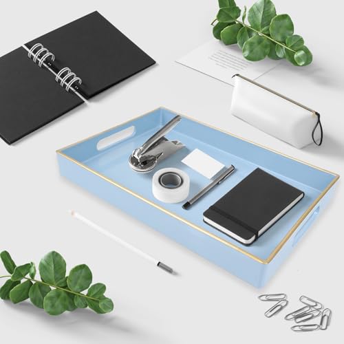 Spsyrine Blue Bathroom Vanity Tray with Handles for Dresser Tops, Countertop, Perfume Decorative Tray, 11.8” * 7.87” *1.37” - color: Blue