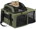 Pecute Top Expandable Airline Approved Pet Carrier for Cats, Dark Gray | Top side expandable, breathable scratch-resistant mesh, leakproof pee pad, locking zippers, foldable travel bag under 11lbs. - color: Olive Green