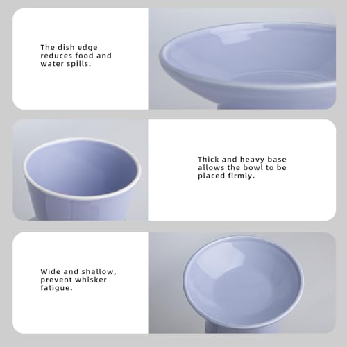 Ceramic Elevated Cat Bowls - 6.2 Inch Extra Wide Raised Cat Food and Water Bowl Set for Indoor Cats, Whisker-Friendly Ceramic Cat Dish for Elder Big Cats & Small Dogs,Light Purple,1 Pack - color: Light Purple, size: 1 Pack