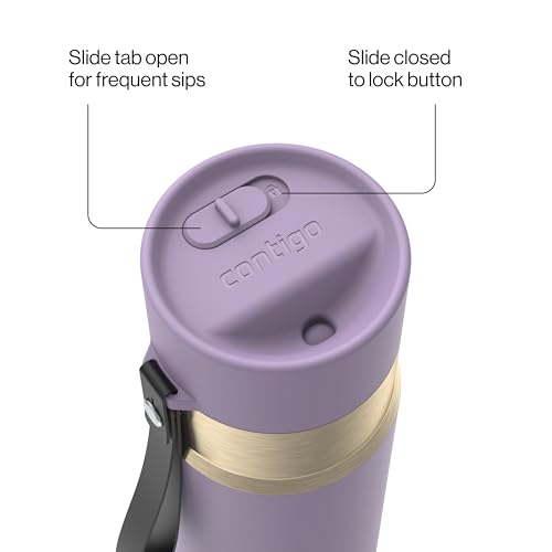 Contigo AutoSeal 16 oz Stainless Steel Vacuum-Insulated Water Bottle with Leakproof Push-Button Spout & Lock, Carry Strap, BPA-Free & Lead-Free, Dishwasher Safe - color: Purple Carrot Champagne, size: 16 Ounces