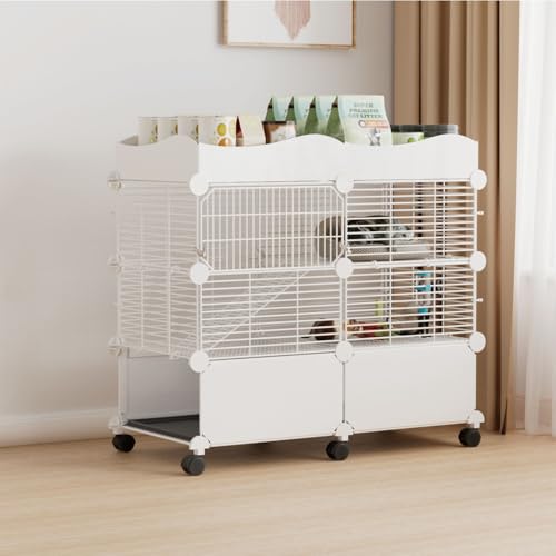 STILLCOVE 2-Tier Guinea Pig Cages Indoor, with Top & Removable Trays | with Platforms and Ramp, Universal Wheels, C&C Small Animal Playpen for Rabbit, Bunny, Hamster, Pet Rat, Chinchilla, Rodent - size: S - 29.52" x 15.35" x 25.98"