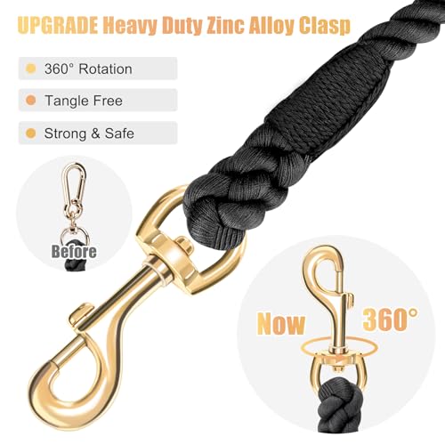 6 FT Handmade Rope Dog Leash for Small Medium and Large Dogs | Soft and Comfortable Grip, New Golden Heavy Duty Metal Clasp, Black - color: Black, size: 6FT x 1/2in (Pack of 1)