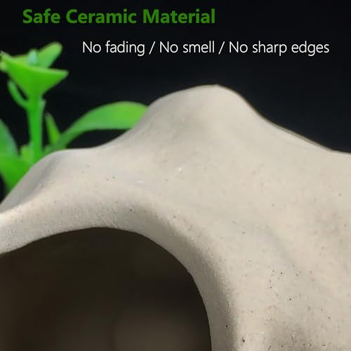 SpringSmart Aquarium Decor Rock Cave for Fish Shrimp Turtle Crab, Betta Fish Tank Decorations Ceramic Hiding Stone, Fish Bowl Landscape Rock with Plastic Plant - size: SH