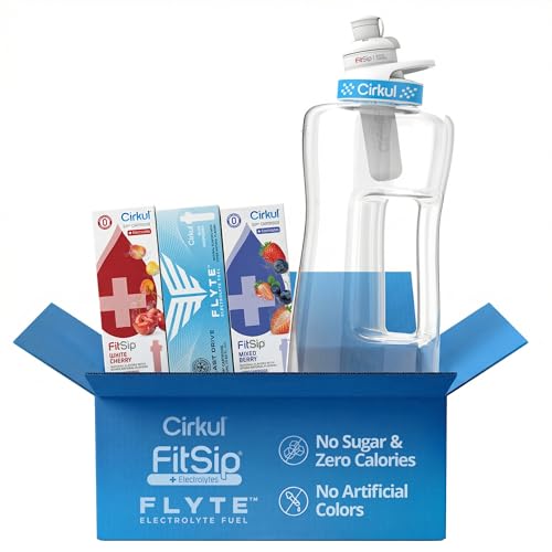 Cirkul 62oz Plastic Half Gallon Water Bottle with Handle - Large Reusable Gym Water Bottle & Leak Proof Lid - 3 Electrolyte Flavor Cartridges Included (FitSip Mixed Berry, FitSip White Cherry, Flyte Last Drive) - size: 62oz. Bottle + 3 Cartridges