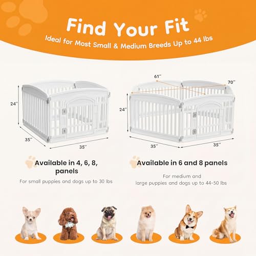 NEWBULIG Dog Playpen 4-Panel, 24IN Puppy Playpen, Stable Dog Play Pen Indoors/Outdoor with Secure Locking Door, Plastic Pet Fence for Small & Medium Dogs | Portable, Secure Locking Door, Indoor Outdoor Yard RV Camping, Small Medium Dogs, White - color: Wh