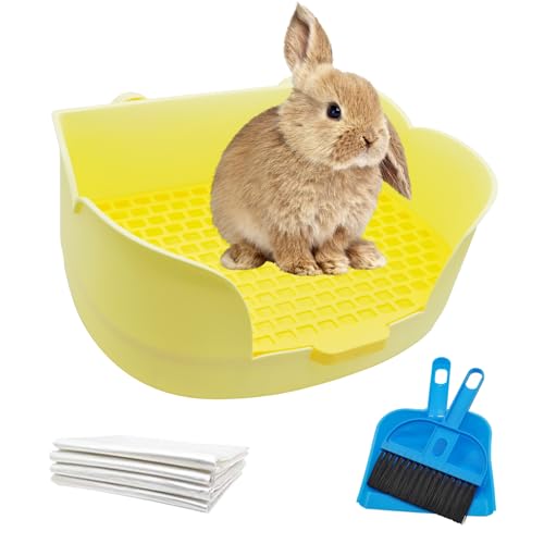 PINVNBY Rabbit Cage Litter Box,Plastic Bunny Litter Pan Detachable Rabbits Corner Potty Training Bedding Boxes with Grate for Guinea Pig Chinchilla Hedgehog Ferret(Yellow) - color: 【Yellow】