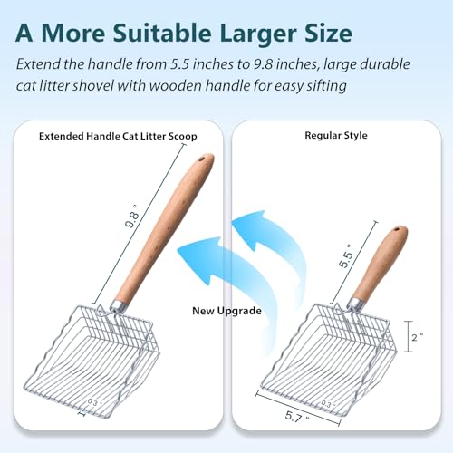 Cat Litter Scoop, Metal Scooper for Litter Box, 9.8" Long Handle | Premium Kitty Shovel with Hook and Hole, for Easy Cleaning, Durable, Odor-Free for Litter Box, for Cat Litter Box Cleaning - size: 9.8"Handle
