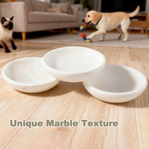 White Cat Bowl, Marble Food and Water Bowl for Cat and Small Dog, Heavyweight 1.5lb Non-Tip Pet Food Dish with Slip-Proof Pad, Premium Stone Feeder for Elegant Home Decor - color: Namib Fantasy