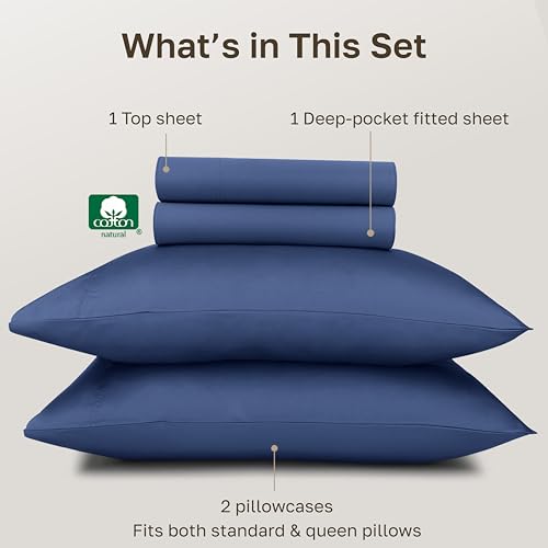 California Design Den 100% Egyptian Cotton Full Sheet Set, 4 Pcs, Navy Blue | Backed by Good Housekeeping Seal, Light & Airy Soft Sateen, 15" Deep Pocket, All-Around Elastic, Durable, Easy Care 4pc Set - color: Navy Blue, size: Full