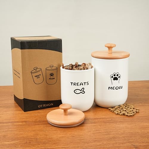 Cat Treat Container with Airtight Lid, Cat Food Oganizer Dry Food, Cat Food Storage Containers, Pet Treats Canister, Cat Treat Jar Set of 2-8.3x4.9 & 7.1x4.3 (White) - color: White
