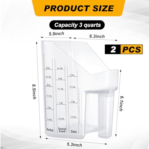 Uiifan 2 Pcs 3 Quart Horse Feed Scoop with Measurements, Heavy Duty Plastic Livestock Measuring Scoop for Grain, Pellets, Oats, Sweet Feed, Goat, Sheep and Cattle Supplies (White) - style: White