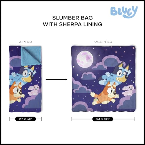 Silk Touch Sherpa Slumber Bag for Boys and Girls, Sleeping Bag with Zipper, Sleepover Set, 27 x 56 inches - color: Slumber Pups