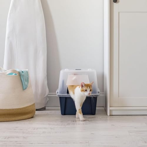 IRIS USA Large Front Door Cat Litter Box, Walk-in Entry, Navy | Senior Cats, Private Enclosure Design, Flip Door Access, Covered Walk-Through, Privacy Hood, Contained Environment - size: Split Hooded